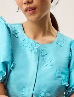 Floral Appliqué Puff Sleeve Jacket