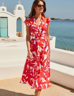 Floral Belted Midi Shirt Dress
