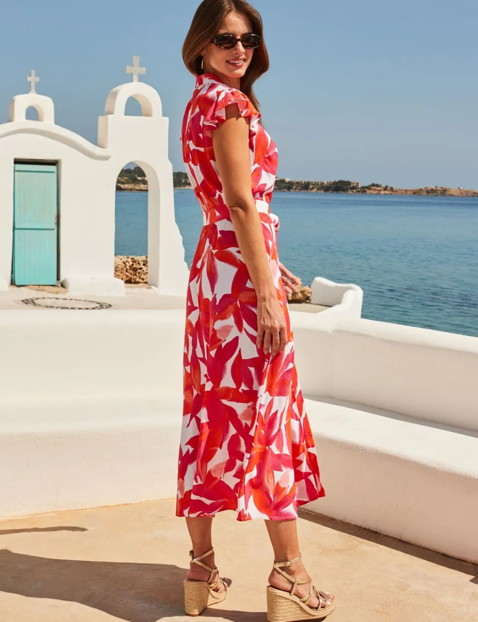 Floral Belted Midi Shirt Dress