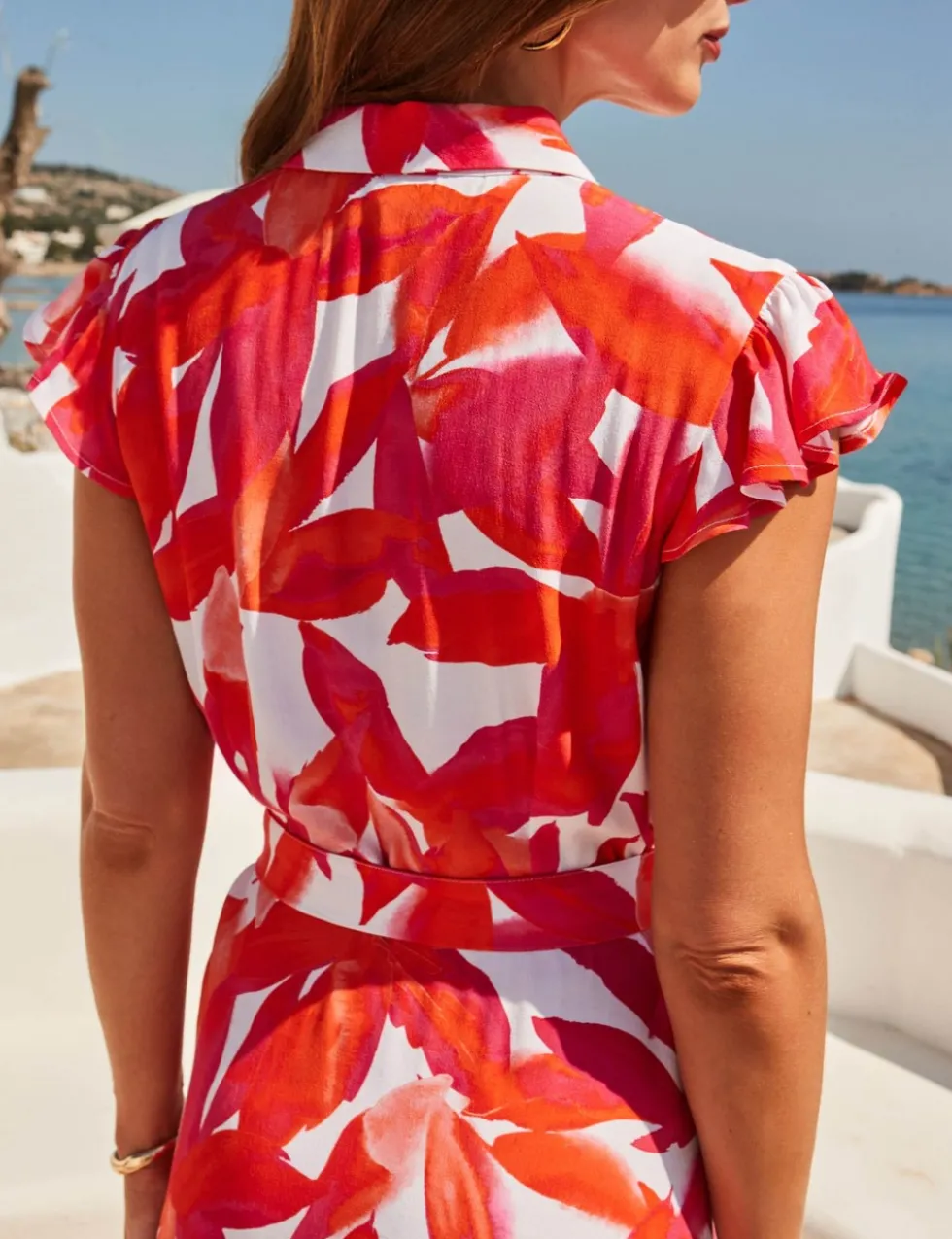 Floral Belted Midi Shirt Dress