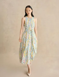 Floral Belted Midi Waisted Dress