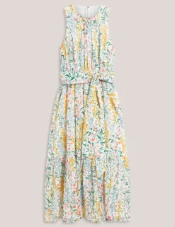 Floral Belted Midi Waisted Dress