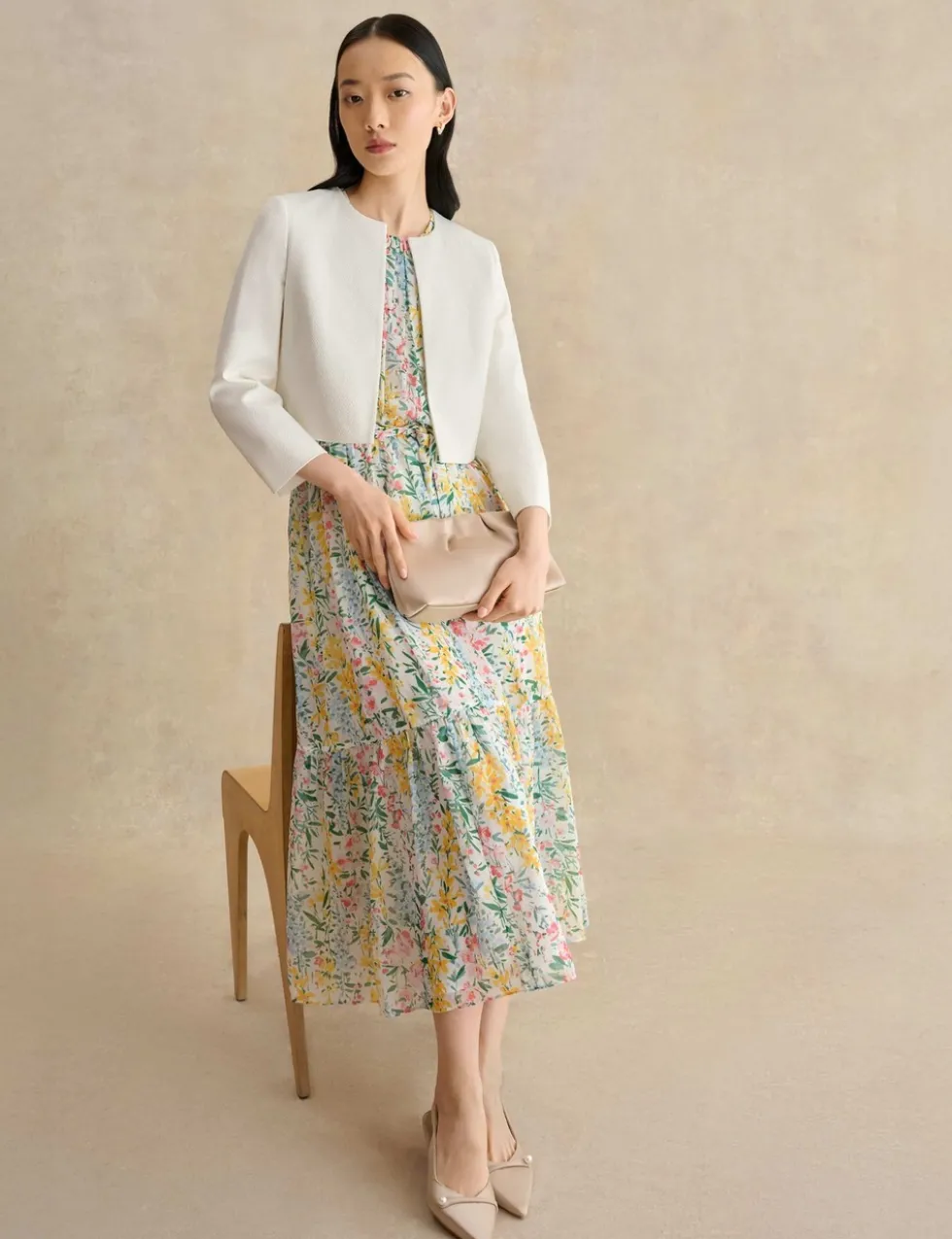 Floral Belted Midi Waisted Dress