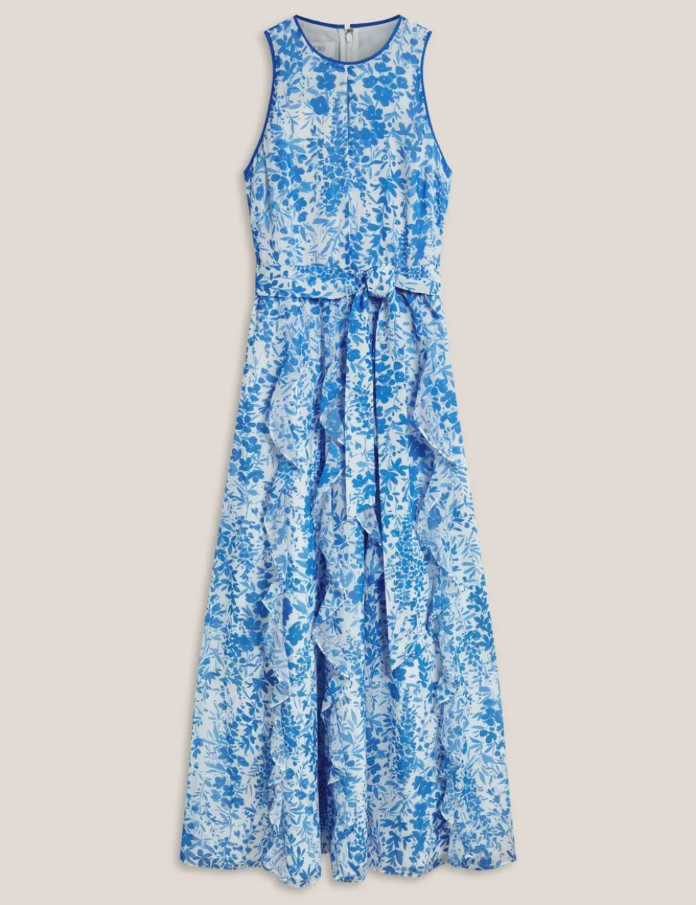 Floral Belted Ruffle Maxi Waisted Dress