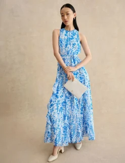 Floral Belted Ruffle Maxi Waisted Dress