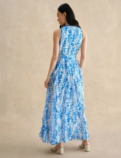Floral Belted Ruffle Maxi Waisted Dress