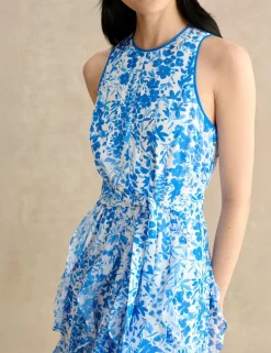 Floral Belted Ruffle Maxi Waisted Dress