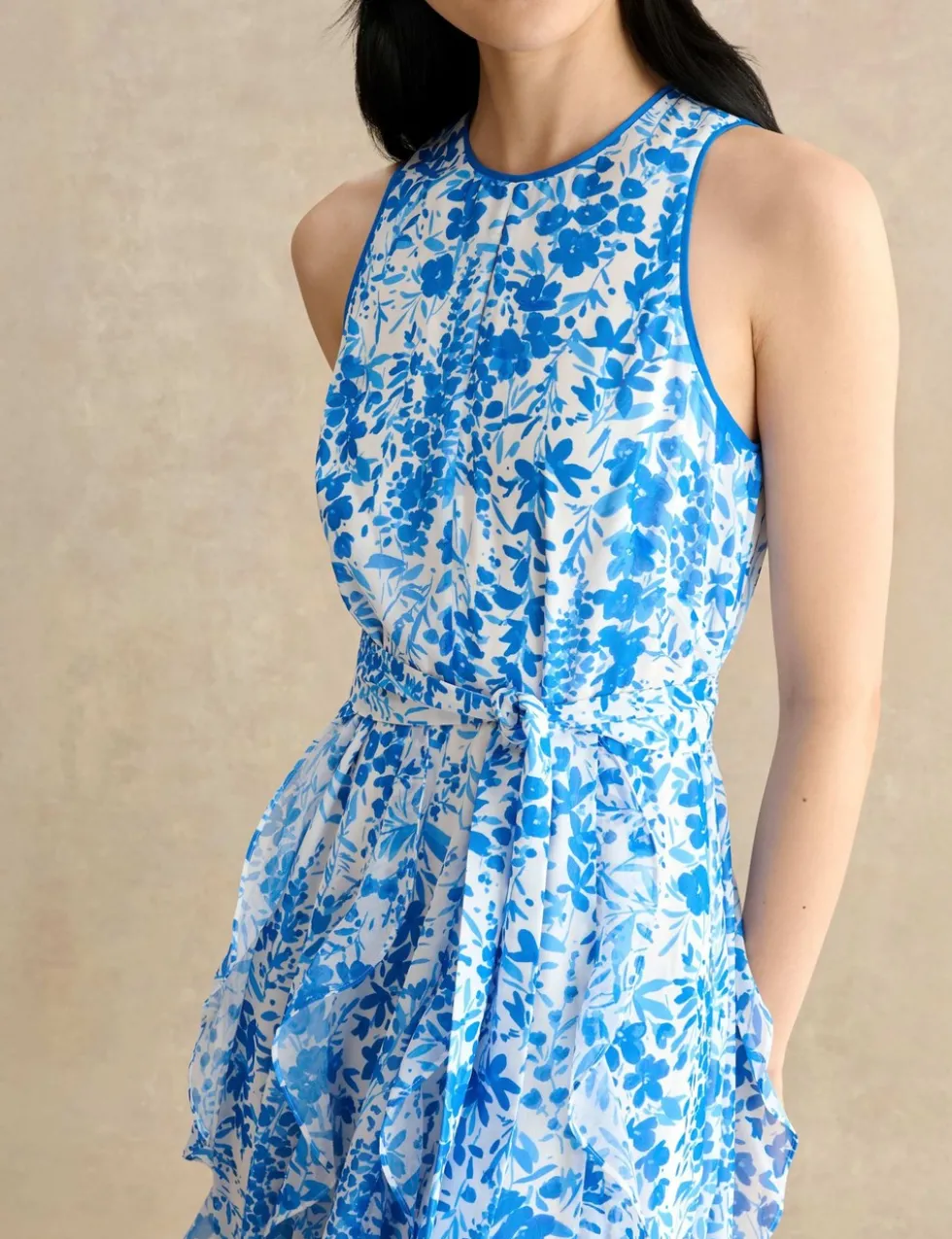 Floral Belted Ruffle Maxi Waisted Dress
