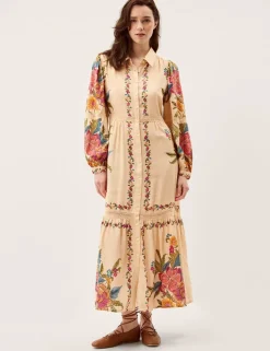 Floral Blouson Sleeve Midi Shirt Dress