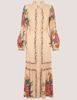Floral Blouson Sleeve Midi Shirt Dress