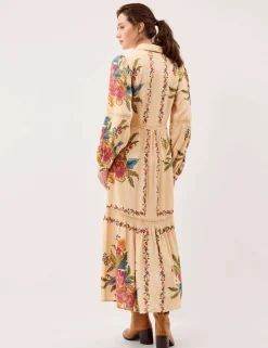 Floral Blouson Sleeve Midi Shirt Dress