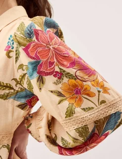 Floral Blouson Sleeve Midi Shirt Dress