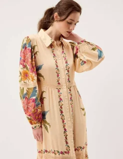 Floral Blouson Sleeve Midi Shirt Dress