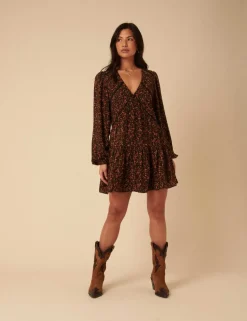 Floral Broderie V-Neck Mini Tiered Dress