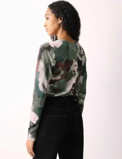 Floral Button Detail Jumper with Linen