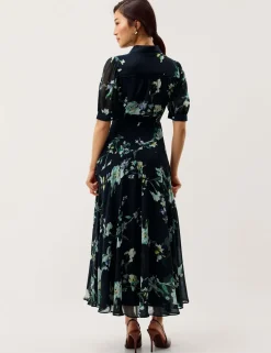 Floral Button Front Midi Tea Dress