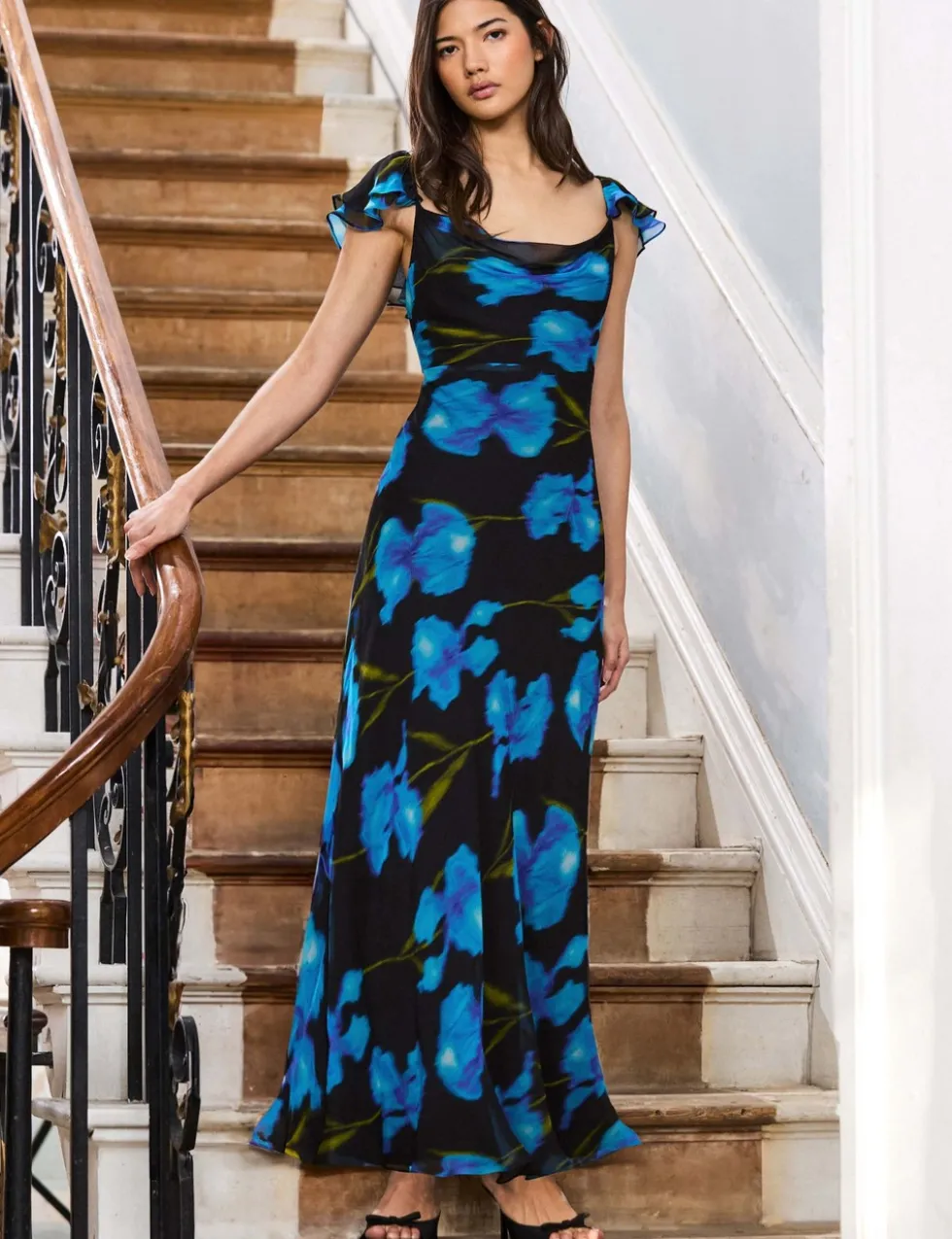 Floral Cowl Neck Maxi Slip Dress