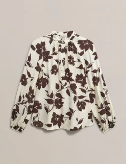 Floral Crew Neck Button Detail Blouse