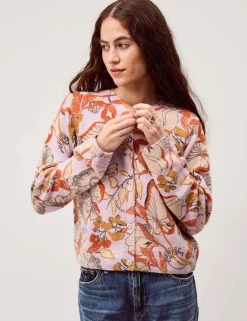 Floral Crew Neck Button Front Cardigan