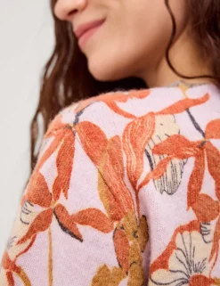 Floral Crew Neck Button Front Cardigan