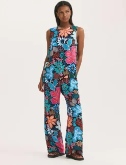 Floral Drawstring Wide Leg Trousers