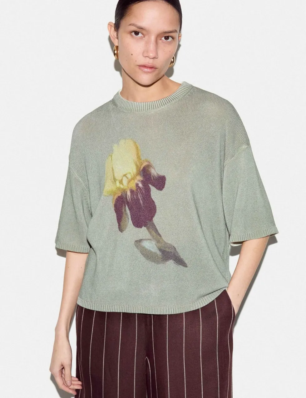 Floral Drop Shoulder Jumper with Linen