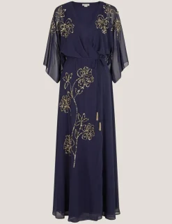 Floral Embellished Maxi Wrap Dress