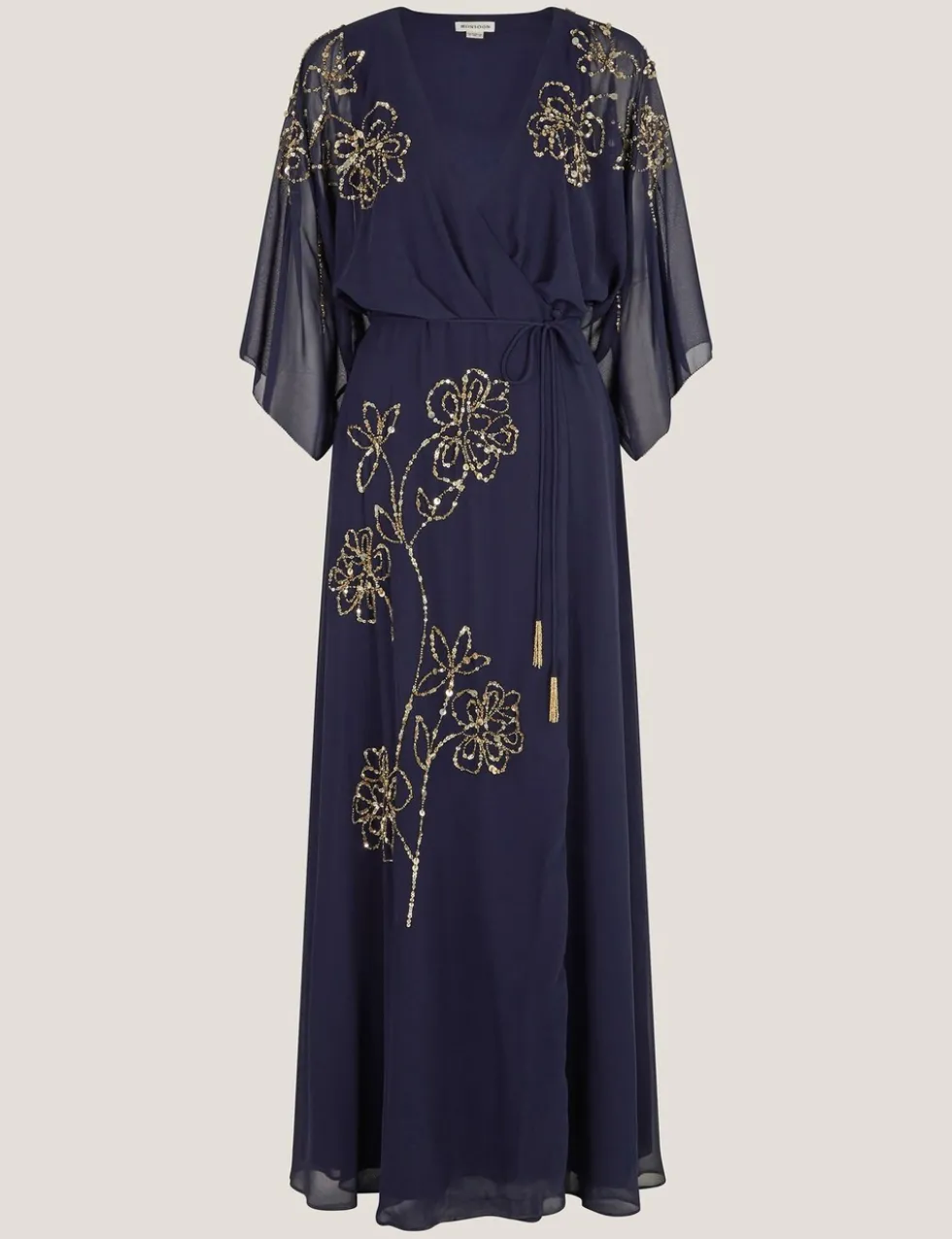Floral Embellished Maxi Wrap Dress