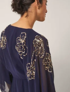 Floral Embellished Maxi Wrap Dress