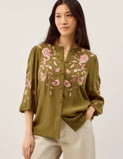 Floral Embroidered Blouson Sleeve Top