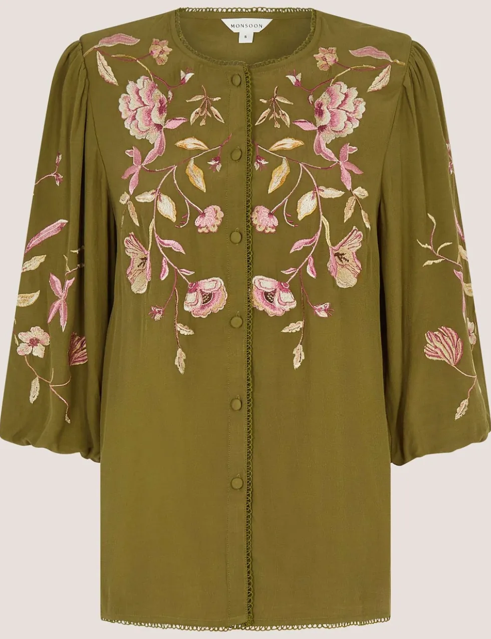 Floral Embroidered Blouson Sleeve Top