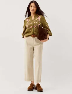 Floral Embroidered Blouson Sleeve Top