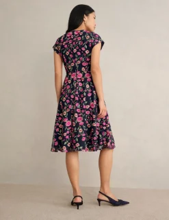 Floral Embroidered Knee Length Skater Dress