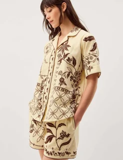 Floral Embroidered Shirt with Linen