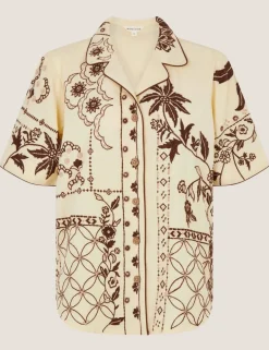 Floral Embroidered Shirt with Linen