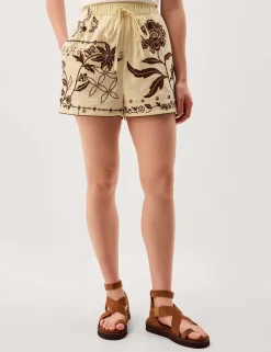 Floral Embroidered Shorts with Linen