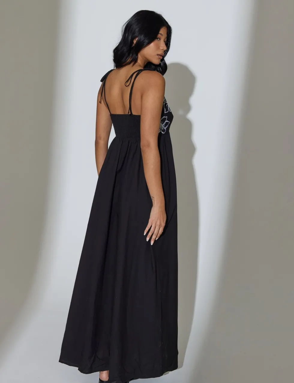 Floral Embroidered Strappy Maxi Beach Dress