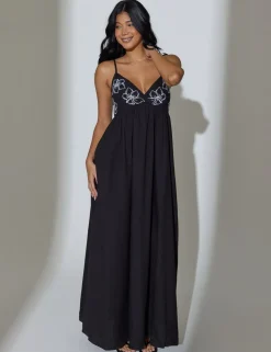 Floral Embroidered Strappy Maxi Beach Dress
