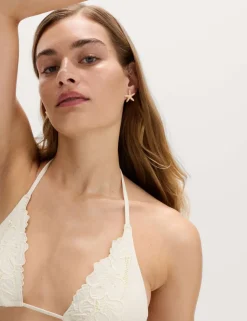 Floral Embroidered Triangle Bikini Top