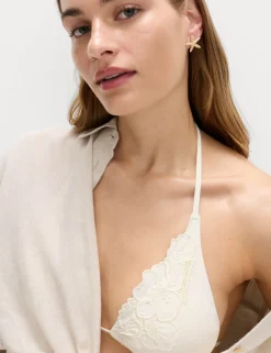 Floral Embroidered Triangle Bikini Top