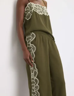 Floral Embroidered Wide Leg Trousers