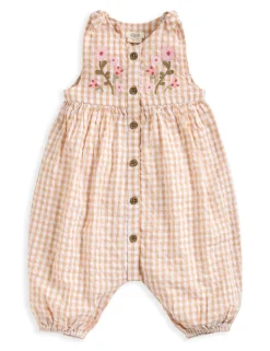 Floral Embroidery Gingham Dungarees (0-18 Mths)
