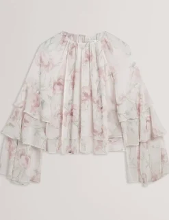 Floral Gathered Tiered Sleeve Blouse