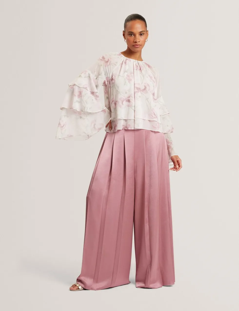 Floral Gathered Tiered Sleeve Blouse