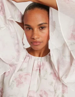 Floral Gathered Tiered Sleeve Blouse