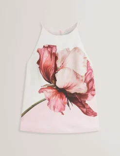 Floral Halter Neck Keyhole Top