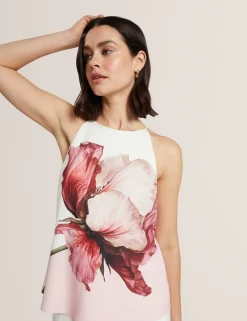 Floral Halter Neck Keyhole Top