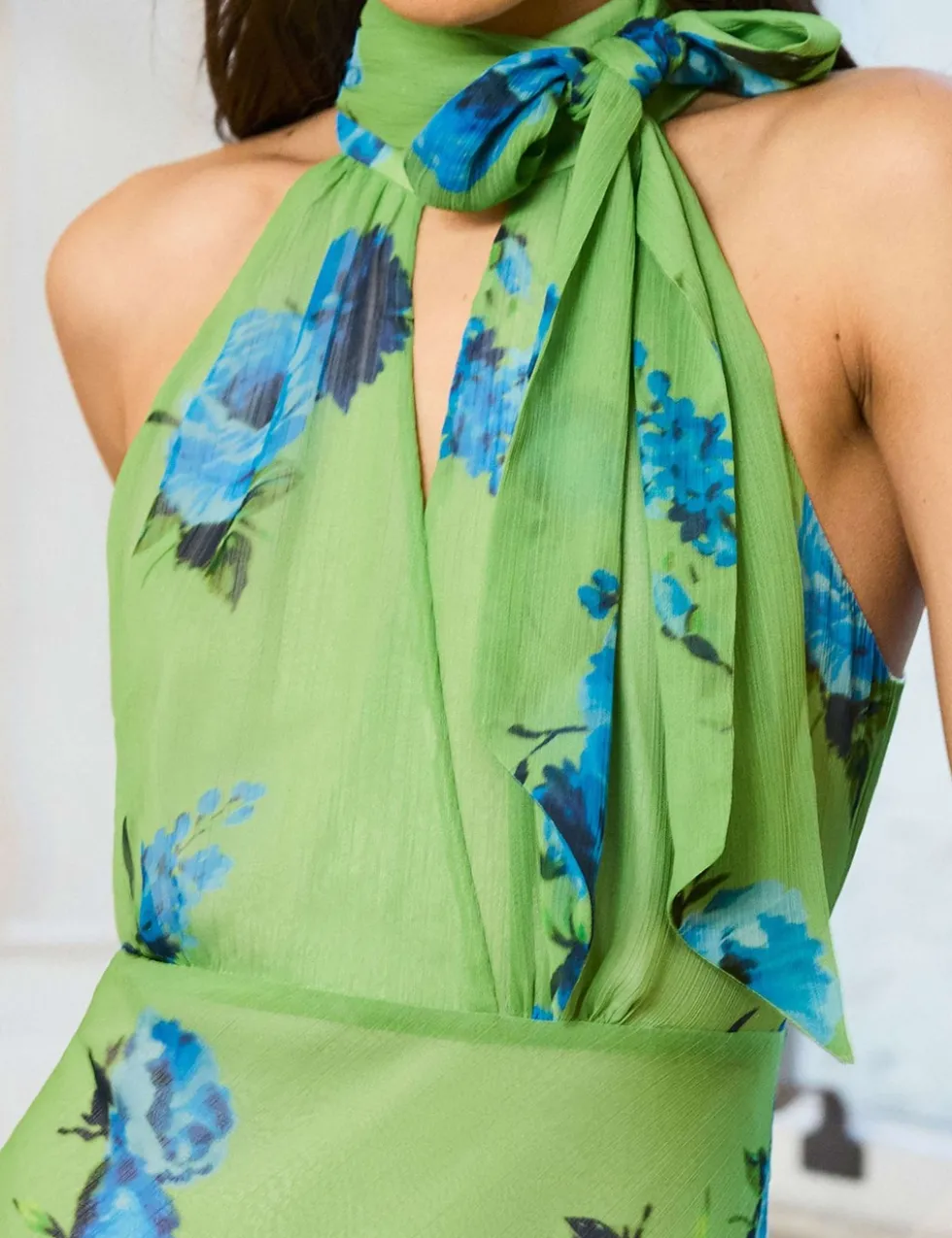 Floral Halter Neck Maxi Column Dress