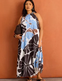 Floral Halter Neck Maxi Swing Dress