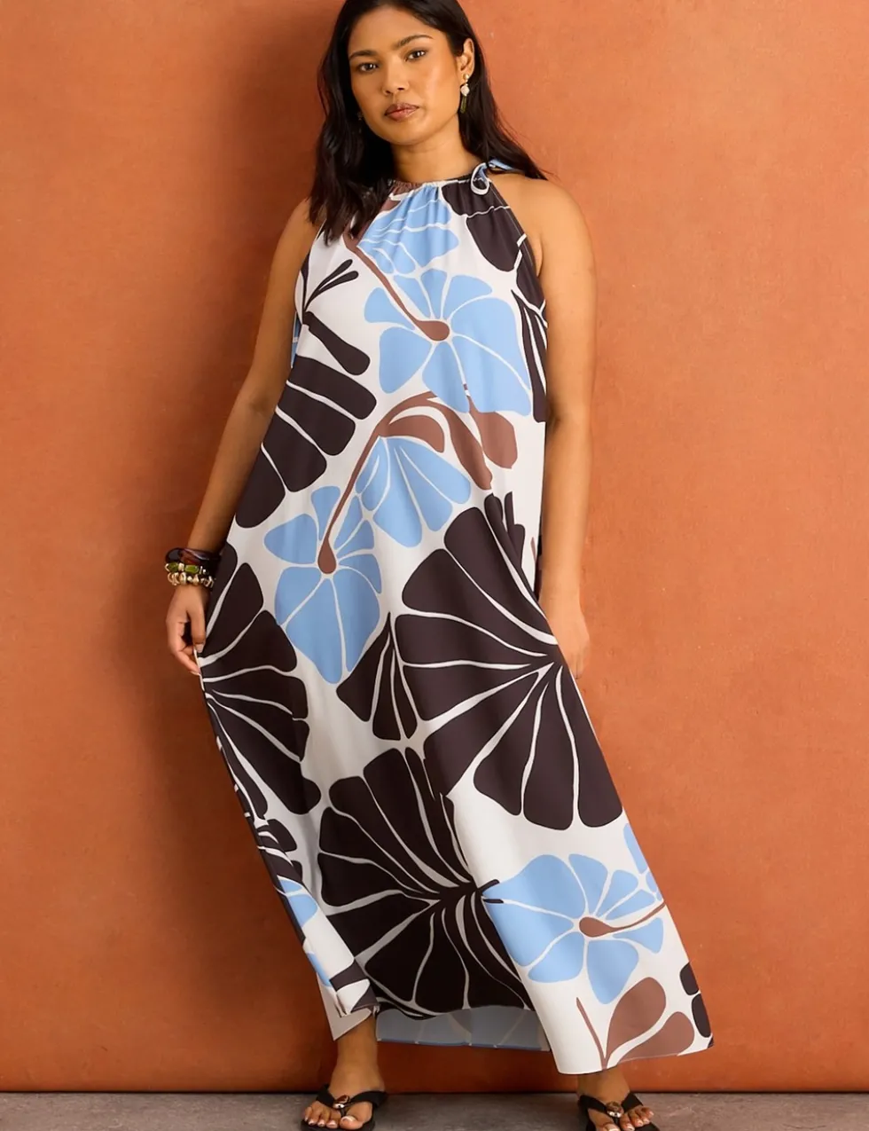 Floral Halter Neck Maxi Swing Dress